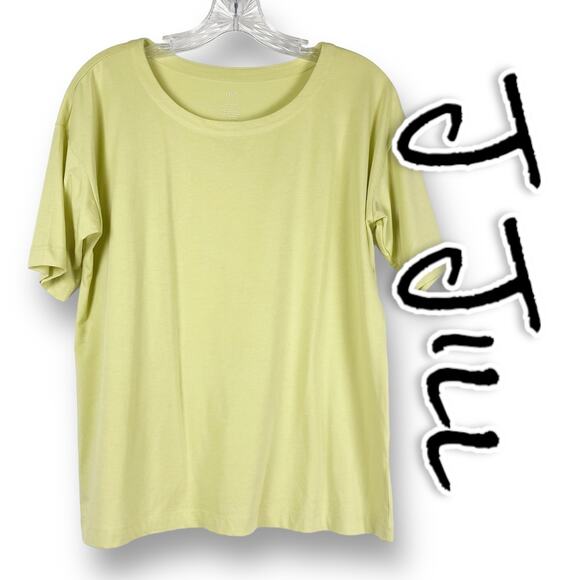 J Jill Luxe Supima Elbow Sleeve Tee Lime Green Soft Crew Neck Womens Size SP - Picture 1 of 10